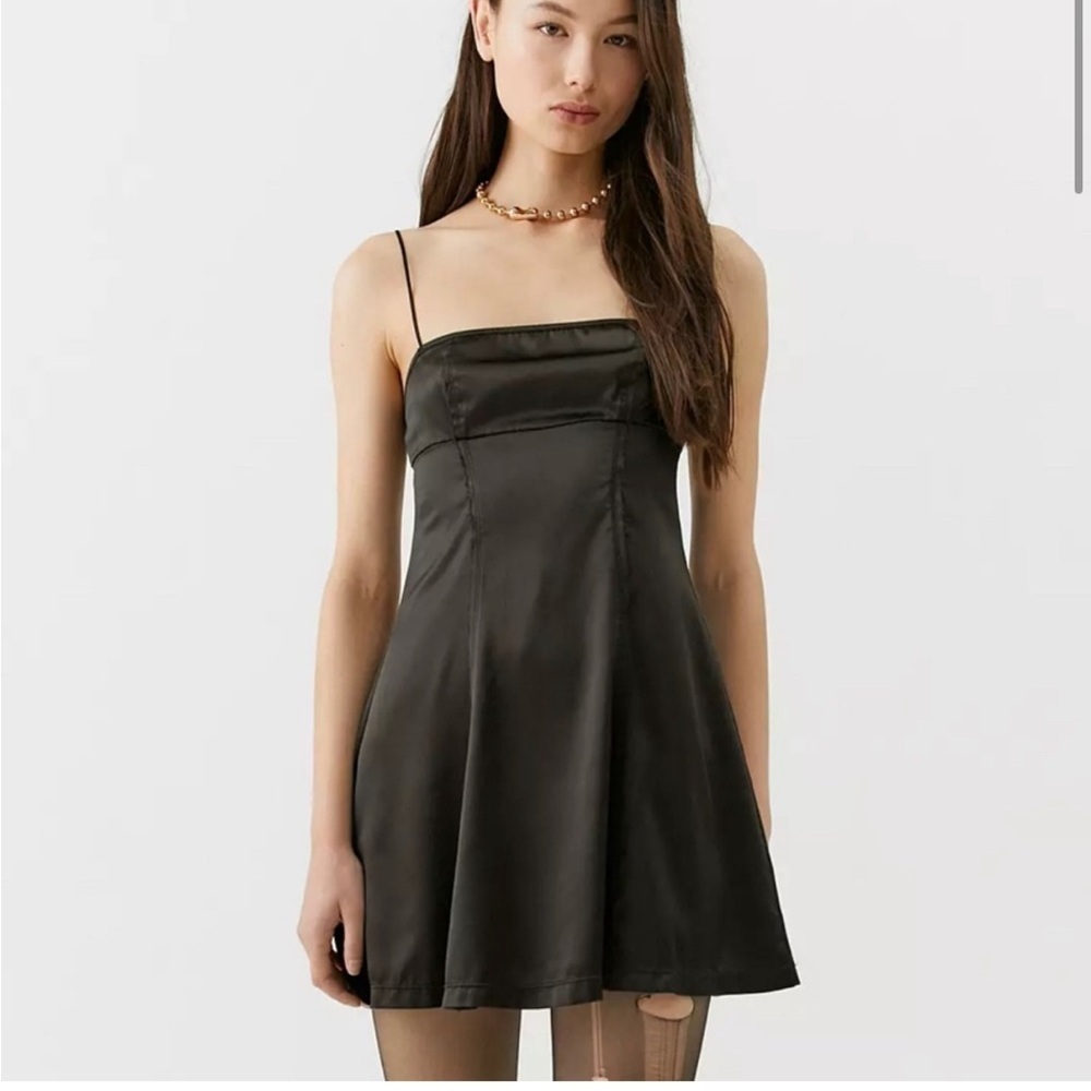 Urban Outfitters Satin Spaghetti Strap Black Mini Slip Dress Large